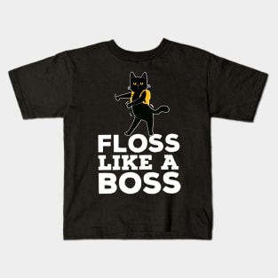 Black Cat FLOSS LIKE A BOSS Apparel Sticker Kids T-Shirt